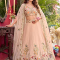 Stunning Peach Faux Georgette Embroidered Lehenga Choli with Floral Designer Work and Matching Dupatta