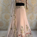 Stunning Peach Faux Georgette Embroidered Lehenga Choli with Floral Designer Work and Matching Dupatta