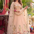 Stunning Peach Faux Georgette Embroidered Lehenga Choli with Floral Designer Work and Matching Dupatta