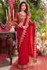 Luxury Red Faux Georgette Real Mirror Work Ready To Wear Saree for Women