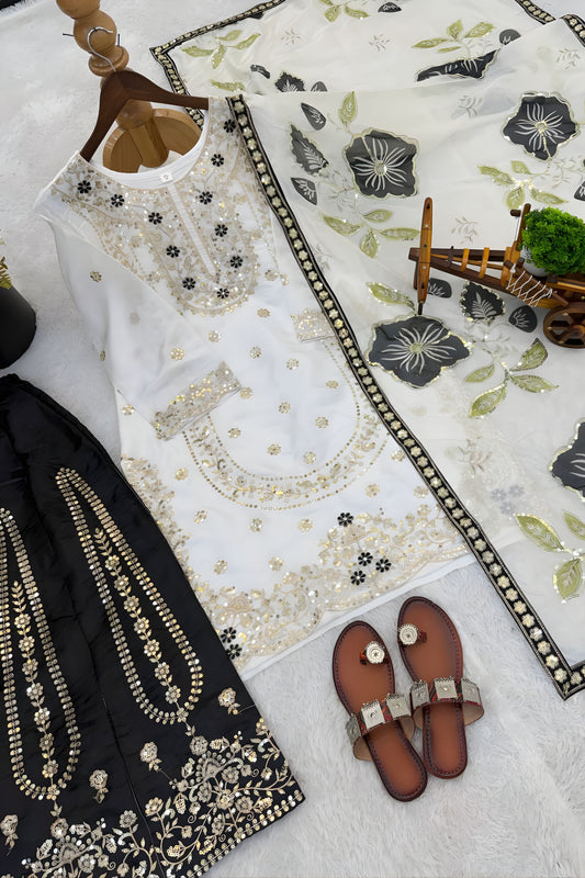 Stylish Off White Pure GMY Silk Heavy Micro Cotton Palazzo Suit Dupatta for Women