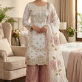 Luxury Off White Pure GMY Silk Heavy Micro Cotton Palazzo Suit for Women