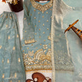 Royal Sky Blue Pure Pure Fendy Silk Heavy Embroidery Palazzo Suit for Women
