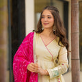 Stylish Off White Soft Chinon Complete Handmade Gottapatti Work Anarkali Suit