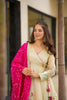 Stylish Off White Soft Chinon Complete Handmade Gottapatti Work Anarkali Suit