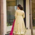Stylish Off White Soft Chinon Complete Handmade Gottapatti Work Anarkali Suit