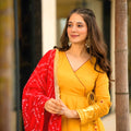 Graceful Mustard Yellow Soft Chinon Complete Handmade Gottapatti Work Anarkali Suit