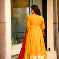 Graceful Mustard Yellow Soft Chinon Complete Handmade Gottapatti Work Anarkali Suit