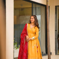 Graceful Mustard Yellow Soft Chinon Complete Handmade Gottapatti Work Anarkali Suit