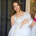 Stylish Off White Chiffon Handmade Gottapatti Work Anarkali Suit
