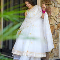 Stylish Off White Chiffon Handmade Gottapatti Work Anarkali Suit