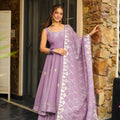 Premium Lavender Soft Chiffon Complete Handmade Gottapatti Work Anarkali Suit