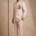 Elegant Pink Wedding Jodhpuri Suit for Men with Embroidered Peacock Motif