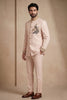 Elegant Pink Wedding Jodhpuri Suit for Men with Embroidered Peacock Motif