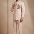 Elegant Pink Wedding Jodhpuri Suit for Men with Embroidered Peacock Motif