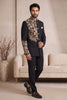 Stylish Black Wedding Jodhpuri Suit for Men with Floral Embroidery Work