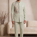 Handsome Pista Green Wedding Jodhpuri Suit for Men with Floral Embroidery Work