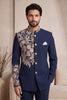 Royal Navy Blue Wedding Jodhpuri Suit for Men with Floral Embroidery Work