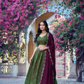 Stylish Olive Green Chinon Designer Lehenga Choli with Zari Weaving Work for Women