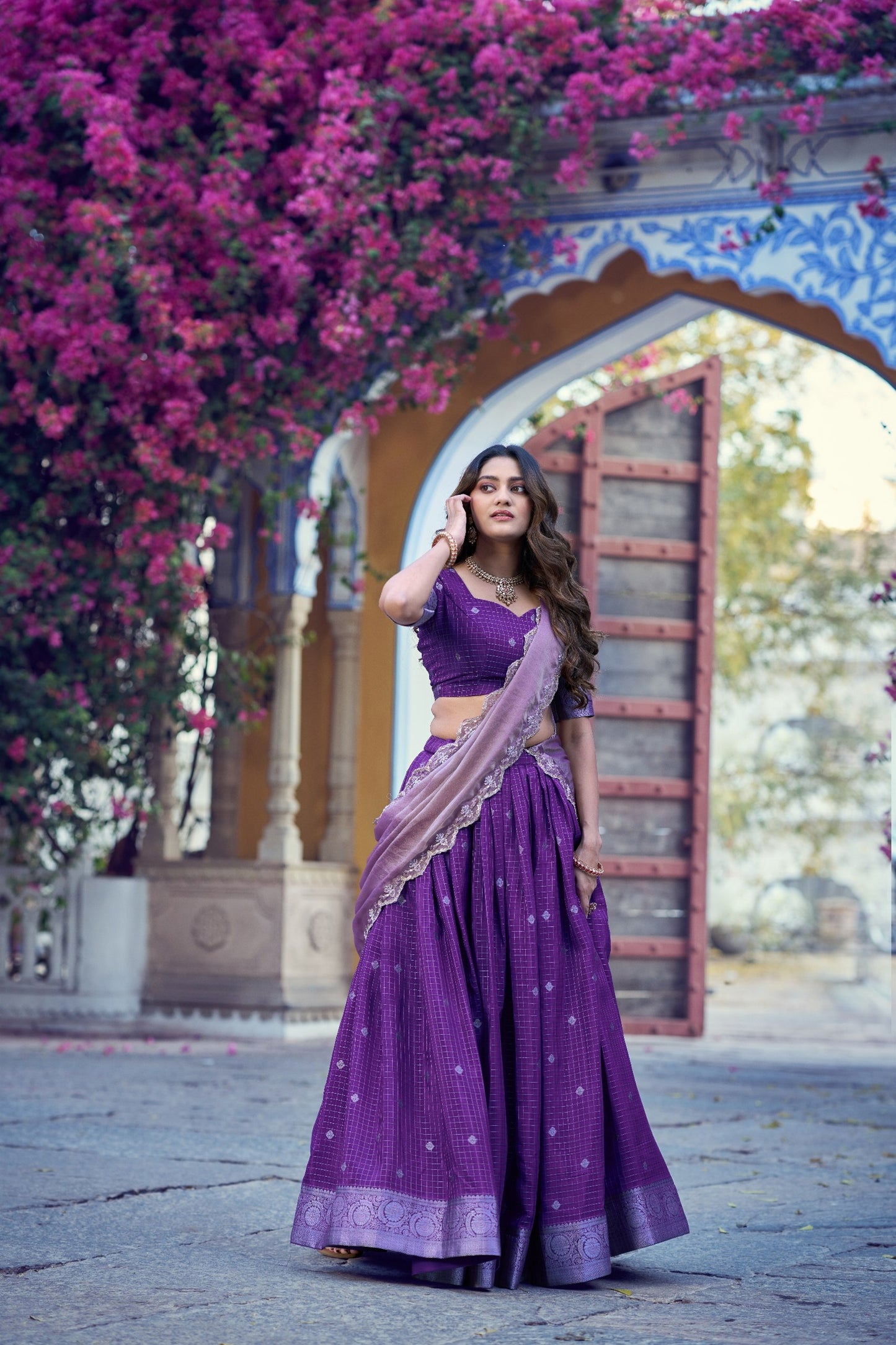 Charming Purple Chinon Designer Lehenga Choli with Zari Weaving Work for Women