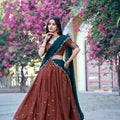 Beautiful Rust Brown Chinon Designer Lehenga Choli with Zari Weaving Work for Women