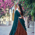 Beautiful Rust Brown Chinon Designer Lehenga Choli with Zari Weaving Work for Women