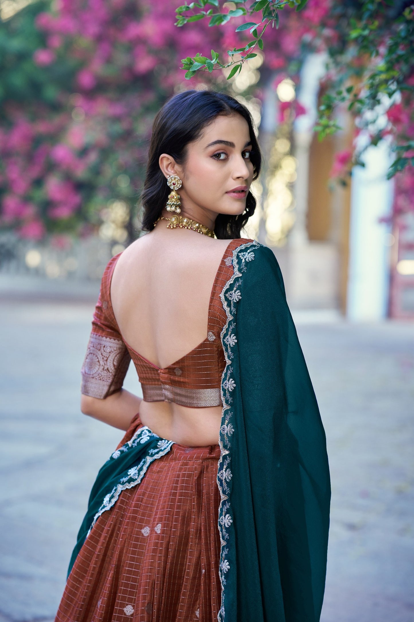 Beautiful Rust Brown Chinon Designer Lehenga Choli with Zari Weaving Work for Women