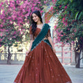 Beautiful Rust Brown Chinon Designer Lehenga Choli with Zari Weaving Work for Women