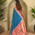 Royal Peacock Blue Paithani Silk Saree with Zari Weaving Work for Women