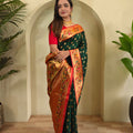 Royal Bottle Green Paithani Silk Saree with Zari Weaving Work for Women