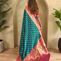 Royal Teal Blue Paithani Silk Saree  Zari Weaving Work for Women