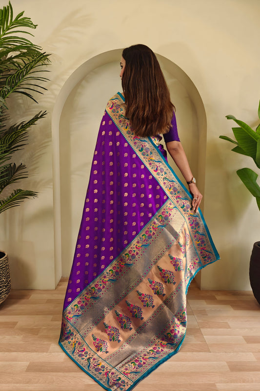 Stylish Purple Paithani Silk Saree with Zari Weaving Work for Women
