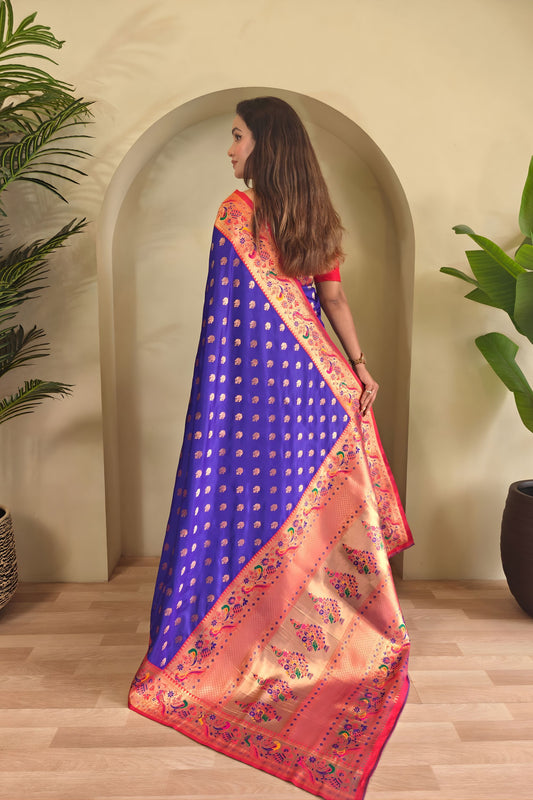 Royal Blue Paithani Silk Saree with Zari Weaving Work for Women