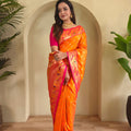 Vibrant Orange Paithani Silk Saree with Zari Weaving Work for Women