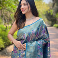 Elegant Sky Blue Kanchipattu Silk Weaving Work Saree for Women