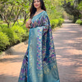 Elegant Sky Blue Kanchipattu Silk Weaving Work Saree for Women