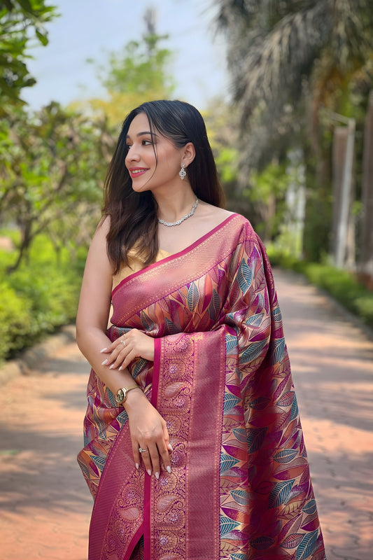 Royal Wine Kanchipattu Silk Weaving Work Saree for Women