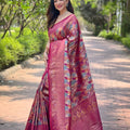 Royal Wine Kanchipattu Silk Weaving Work Saree for Women