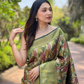 Premium Olive Green Kanchipattu Silk Weaving Work Saree for Women