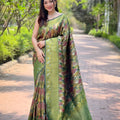 Premium Olive Green Kanchipattu Silk Weaving Work Saree for Women