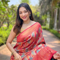 Elegant Coral Pink Kanchipattu Silk Weaving Work Saree for Women