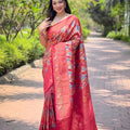 Elegant Coral Pink Kanchipattu Silk Weaving Work Saree for Women