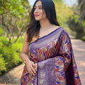 Stylish Lavender Kanchipattu Silk Weaving Work Saree for Women