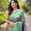 Graceful Sea Green Kanchipattu Silk Weaving Work Saree for Women