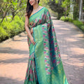 Graceful Sea Green Kanchipattu Silk Weaving Work Saree for Women