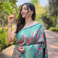 Super Aqua Blue Kanchipattu Silk Weaving Work Saree for Women