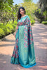 Super Aqua Blue Kanchipattu Silk Weaving Work Saree for Women