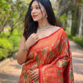 Vibrant Orange Kanchipattu Silk Weaving Work Saree for Women