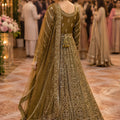 Luxury Olive Green Designer Net Anarkali Suit with Heavy Embroidery Work for Women