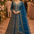 Stylish Royal Blue Designer Net Anarkali Suit with Heavy Embroidery Work for Women